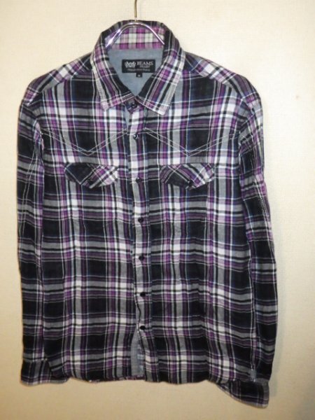 z3844BEAMS HEART★ビームス★チェック柄★長袖ウエスタンシャツ★サイズM★人気★激安★送料無料拍卖