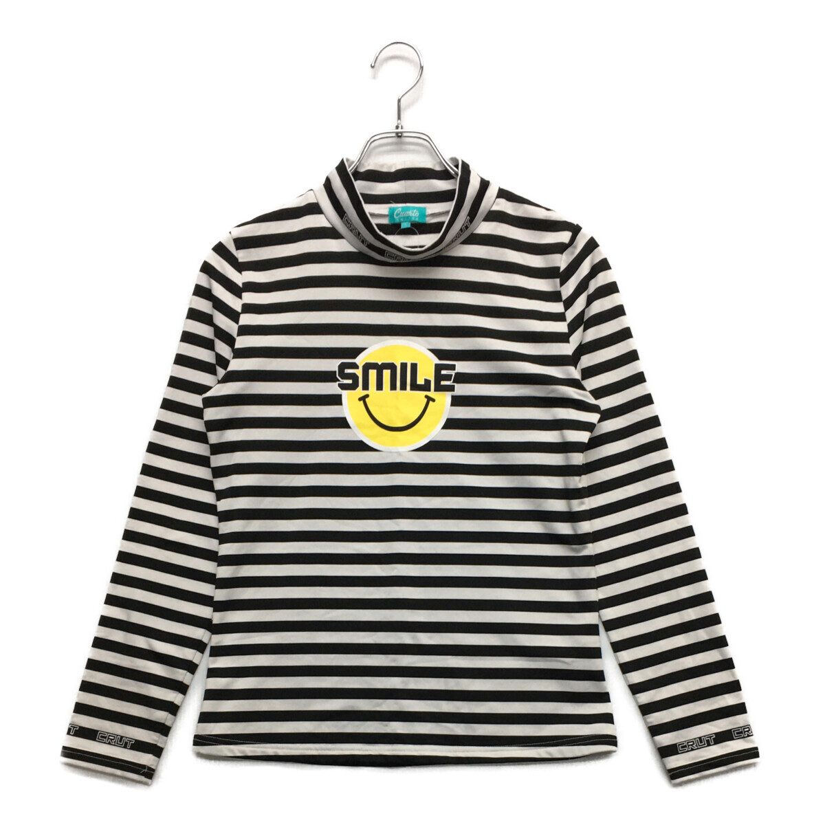 coco 中古【値下げ】クアルトユナイテッド レディース 長袖シャツ L 黒×白 モックネック 裏起毛 ボーダーレターパックプラス発送可 97481拍卖