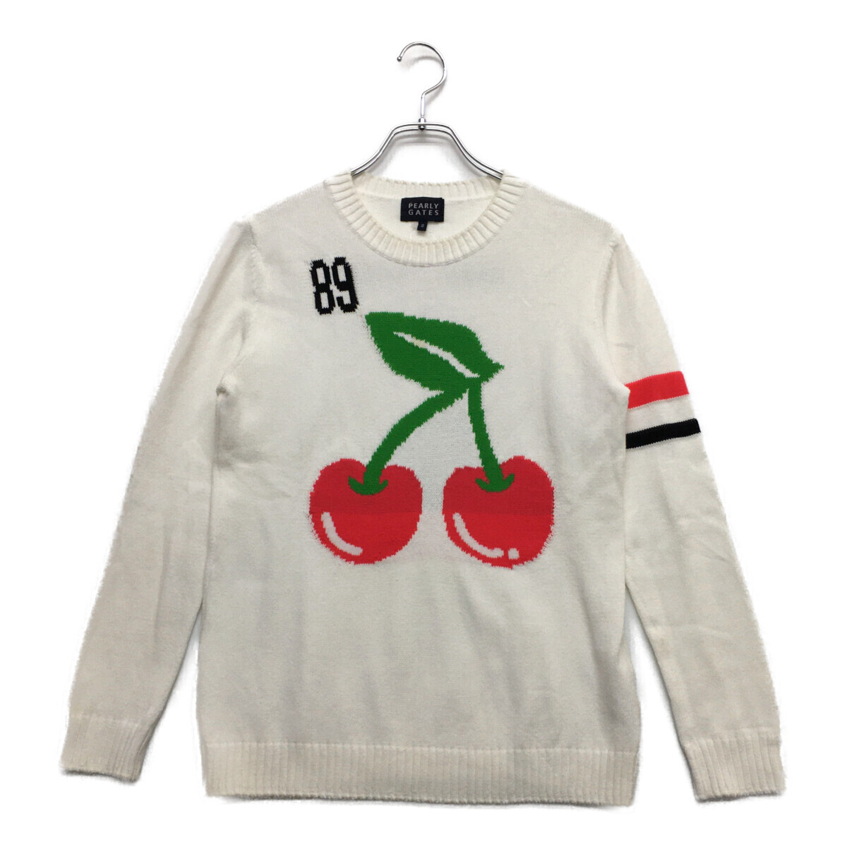 coco 中古【値下げ】 パーリーゲイツ レディース セーター 0(S) 白 長袖クルーネックニット さくらんぼ レターパックプラス発送可 97580拍卖