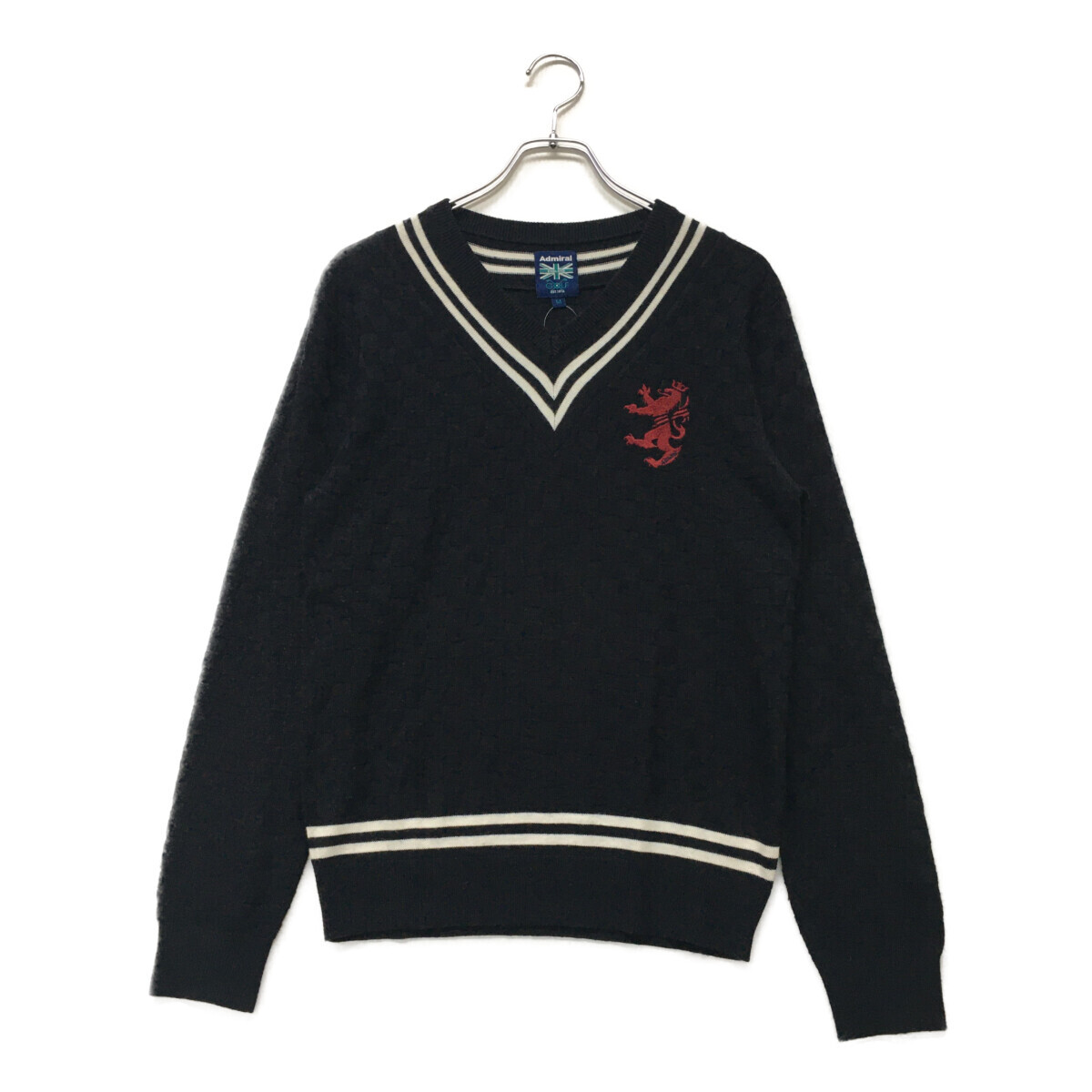 coco 中古【値下げ】アドミラルゴルフ Admiral Golf メンズ セーター M 紺 ネイビー 格子柄 Vネック レターパックプラス発送可 K6068拍卖