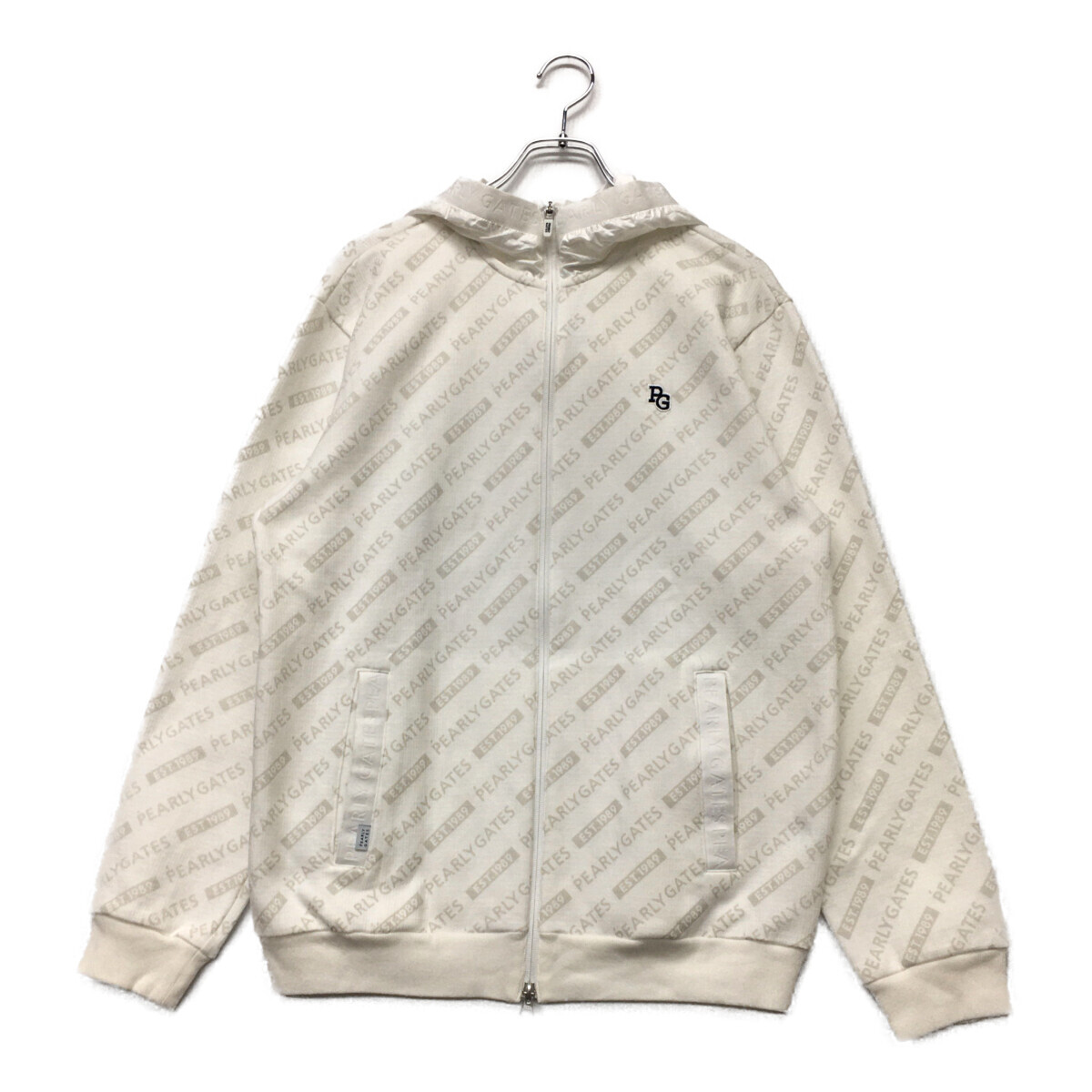 coco 中古【値下げ】パーリーゲイツ PEARLY GATES メンズ ダブルジップブルゾン 6(LL) ホワイト 総柄 異素材フード K4790拍卖