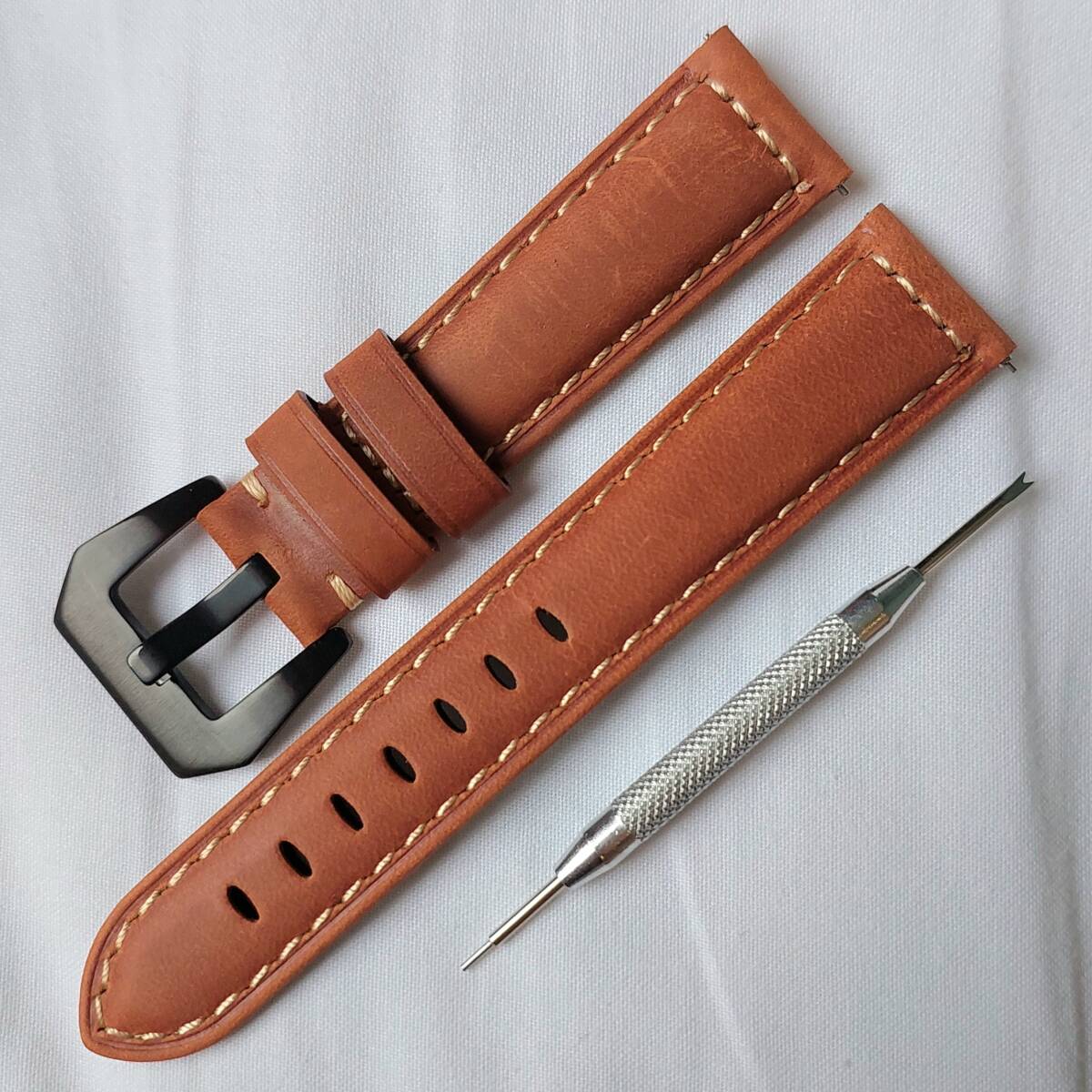 時計ベルト バンド レザー ラグ幅22mm メンズ 新品 未使用 バネ棒 工具付き ②拍卖