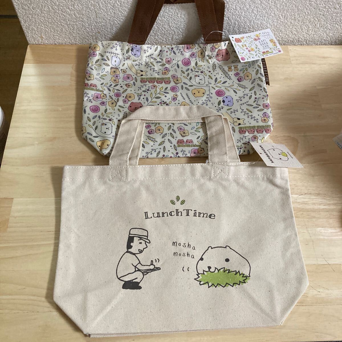 カピバラさん☆ミニトートバッグ☆2つセット☆未使用☆タグ付き☆A拍卖