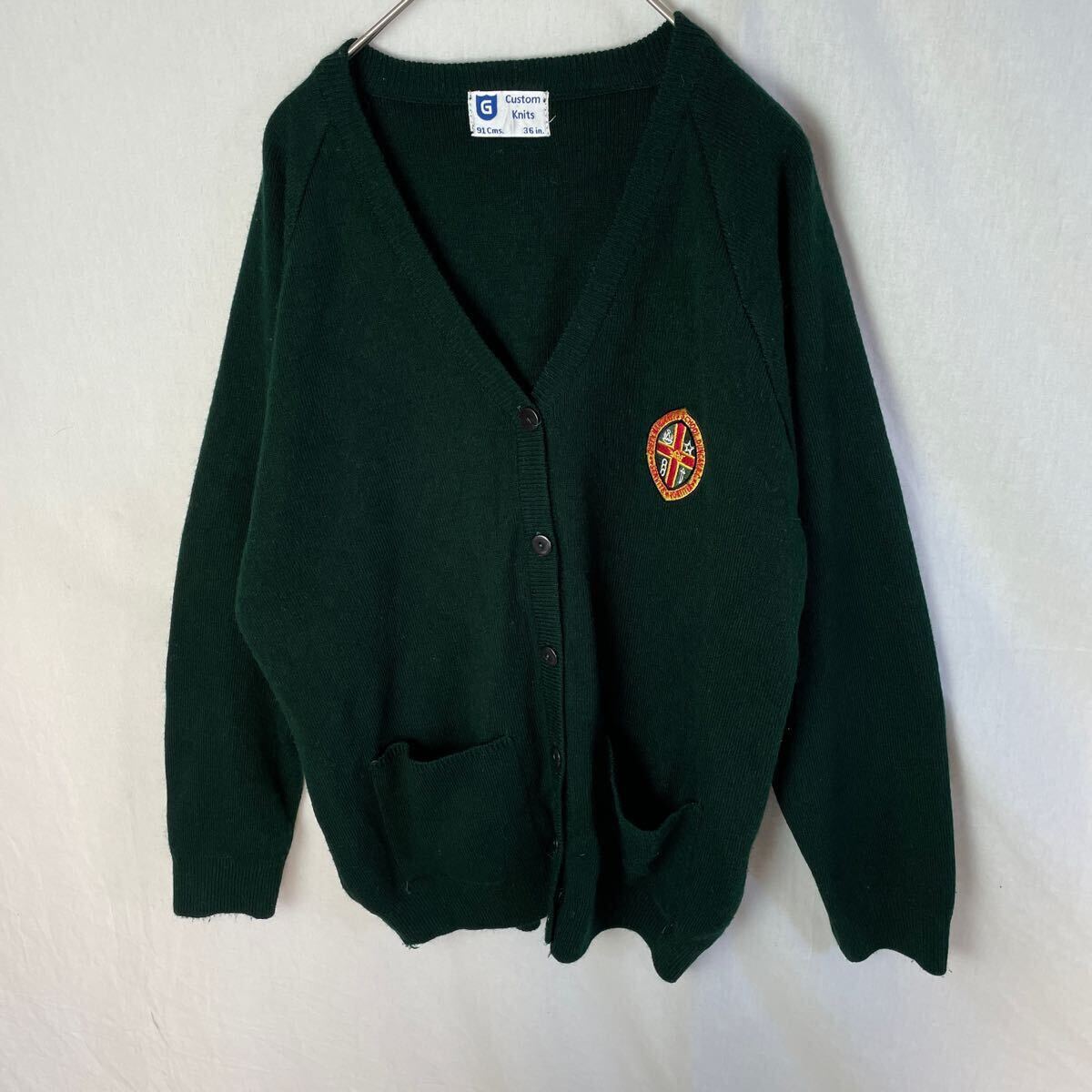 custom knits ニットカーディガン 古着 91cms 36in ダークグリーン レディース拍卖