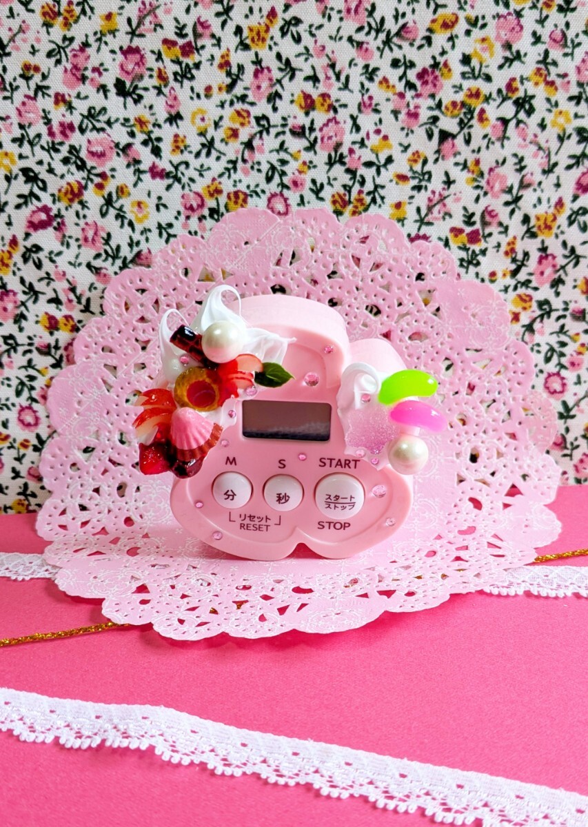 スイーツデコ月☆キッチンタイマー☆花形☆ピンク☆台所用品☆拍卖