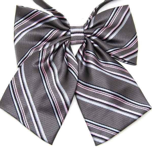 「aai-a2」 制服リボン マルチストライプグレー 上質 大きめ ふんわり拍卖