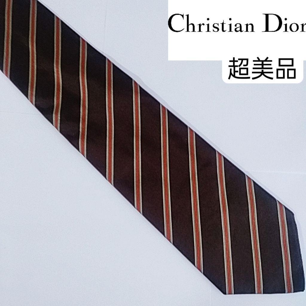 超美品 クリスチャンディオール ネクタイ ストライプ ブラウン拍卖