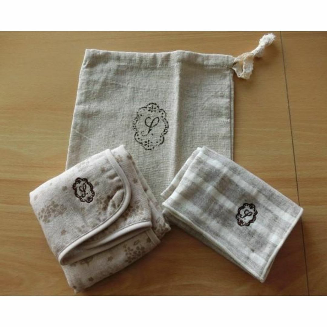 新品・未使用!ティアラ ハンカチ2枚+麻巾着セット T刺繍 ゆうパケットポストミニ180円拍卖