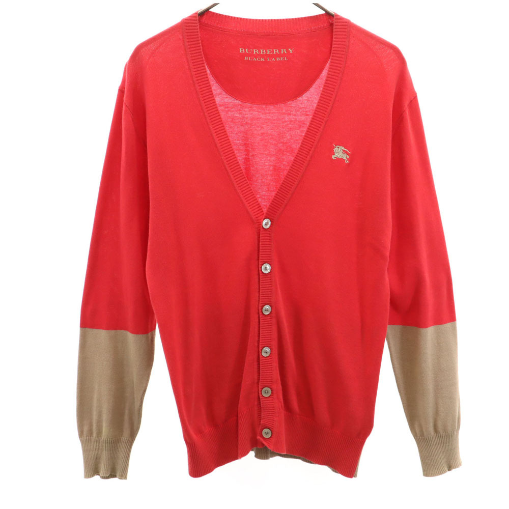 バーバリーブラックレーベル 三陽商会 長袖 Vネック カーディガン 2 レッド BURBERRY BLACK LABEL メンズ拍卖