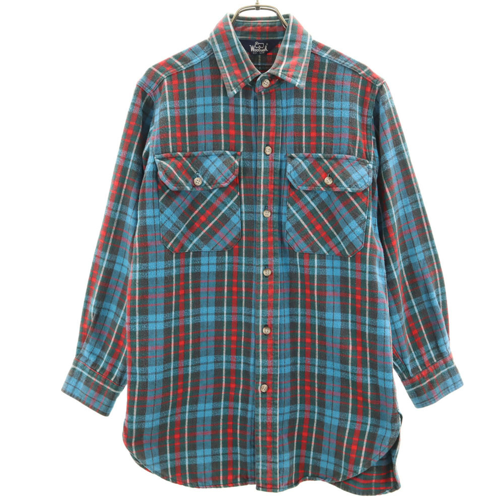 ウールリッチ 80s 紺タグ ヴィンテージ チェック柄 長袖 ネルシャツ 水色 他 WOOLRICH メンズ拍卖