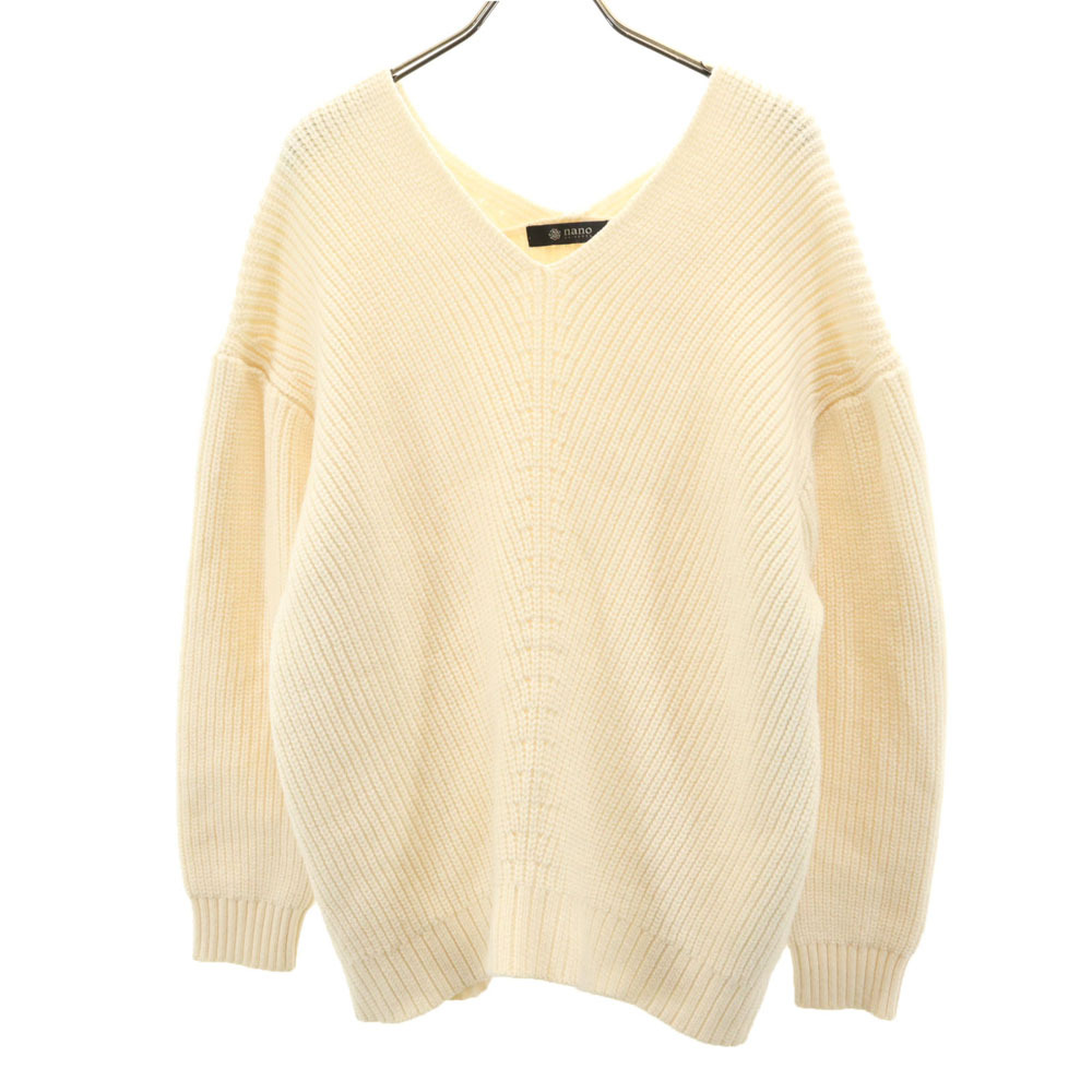 ナノユニバース 長袖 Vネック セーター F アイボリー nano universe ニット レディース拍卖
