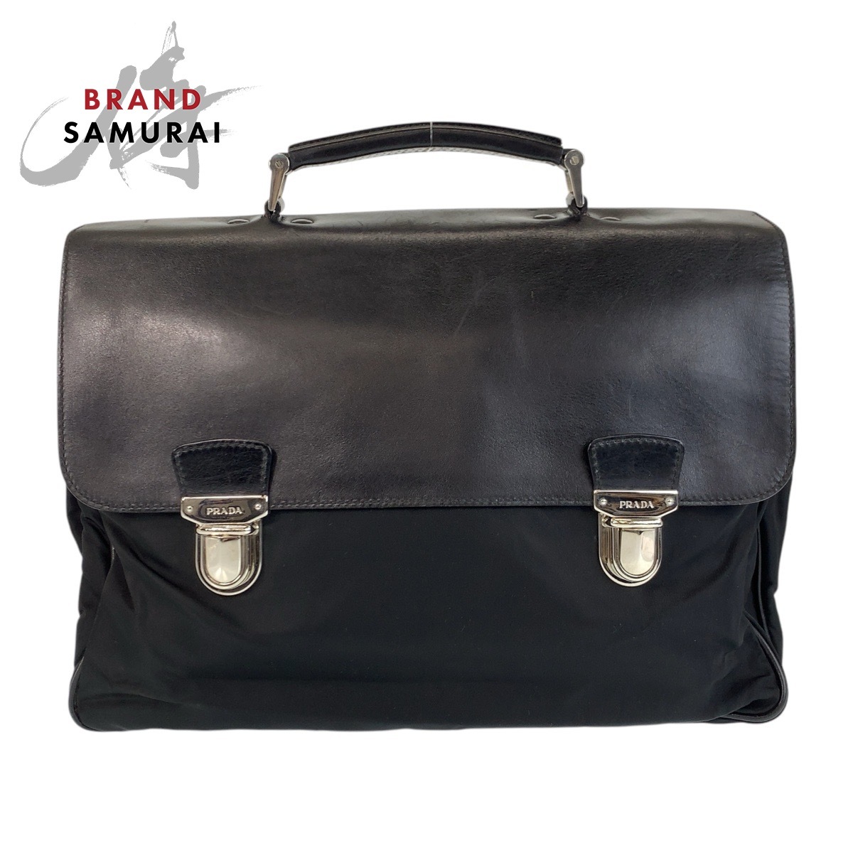 美品 PRADA プラダ テスート ブラック 黒 シルバー金具 ナイロン/レザー ビジネスバッグ ブリーフケース メンズ 411193拍卖