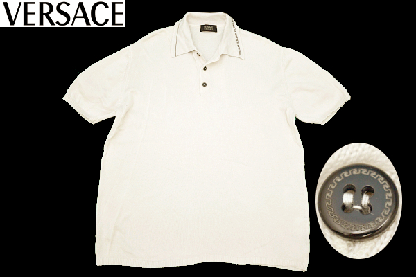 Y-8407★送料無料★VERSACE CLASSIC V2 ヴェルサーチ クラシック★正規品イタリア製 白 半袖 コットンニット セーター ポロ シャツ L相当 拍卖