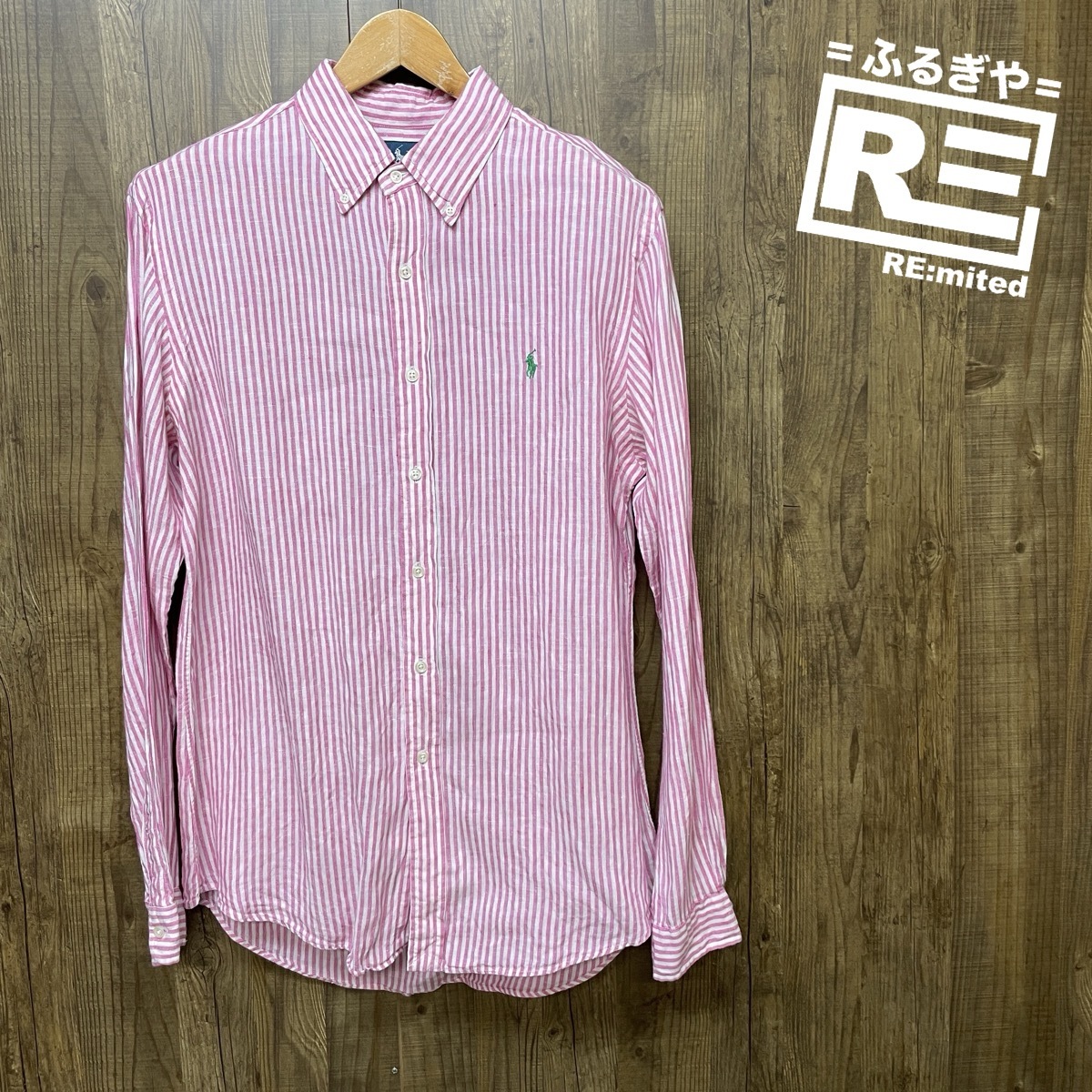 L POLO RALPH LAUREN ポロラルフローレン 長袖シャツ リネン ストライプ 4921拍卖