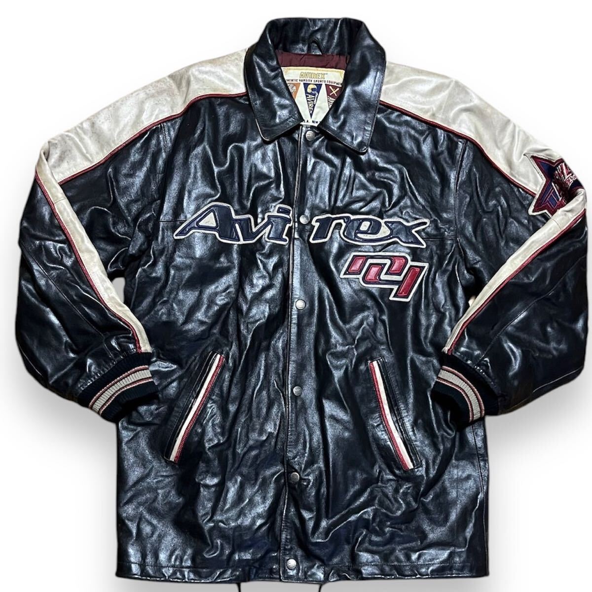値引可 当時物 AVIREX バーシティジャケット 90s オールレザー アヴレックス ヴィンテージ vintage the Apartment スタブリッジ 刺繍 y2k 拍卖