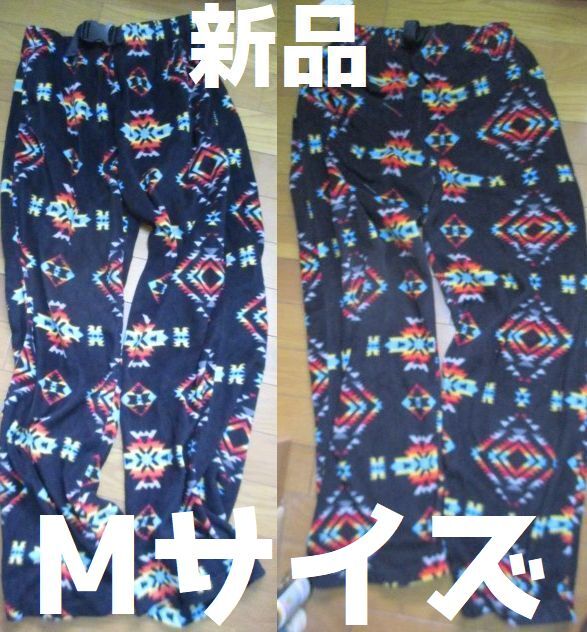 新品 ネイティブ柄 フリース パンツ Mサイズ 総柄 幾何学模様 黒 アウトドア 防寒対策 拍卖
