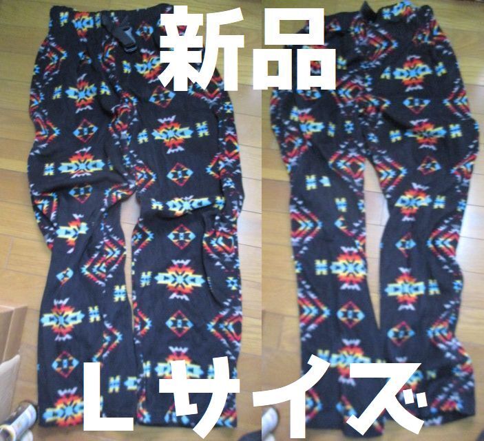 新品 ネイティブ柄 フリース パンツ Lサイズ 総柄 幾何学模様 黒 アウトドア 防寒対策 拍卖