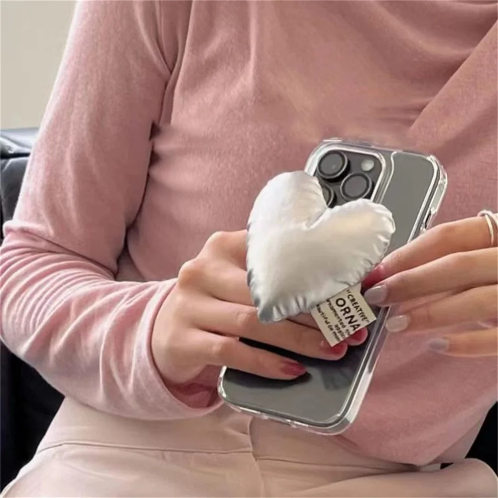 スマホグリップ 韓国 スマホスタンド ふわふわ ビック ハート シルバー ST0013 M01拍卖