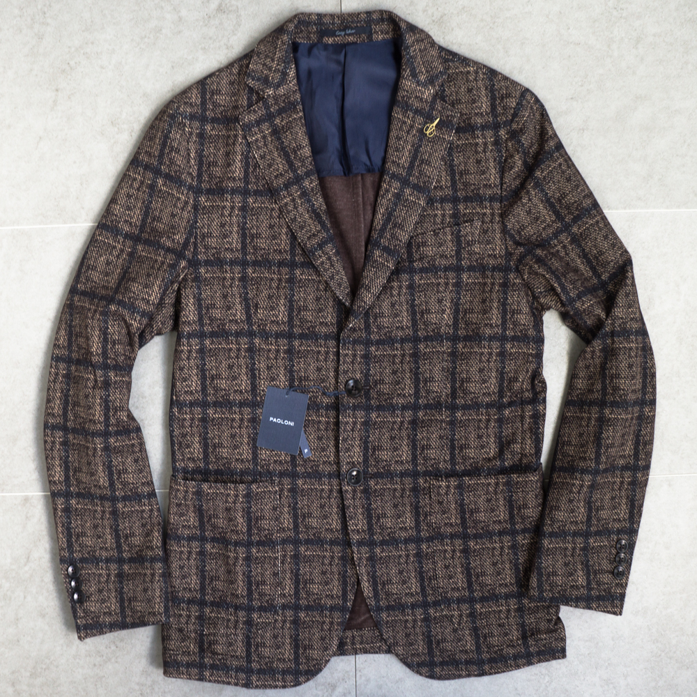 イタリア老舗★新品 PAOLONI 肉厚 コットン ジャージー ジャケット 50 ウィンドウペン チェック 送料込 メンズ サルトリア パオローニ拍卖