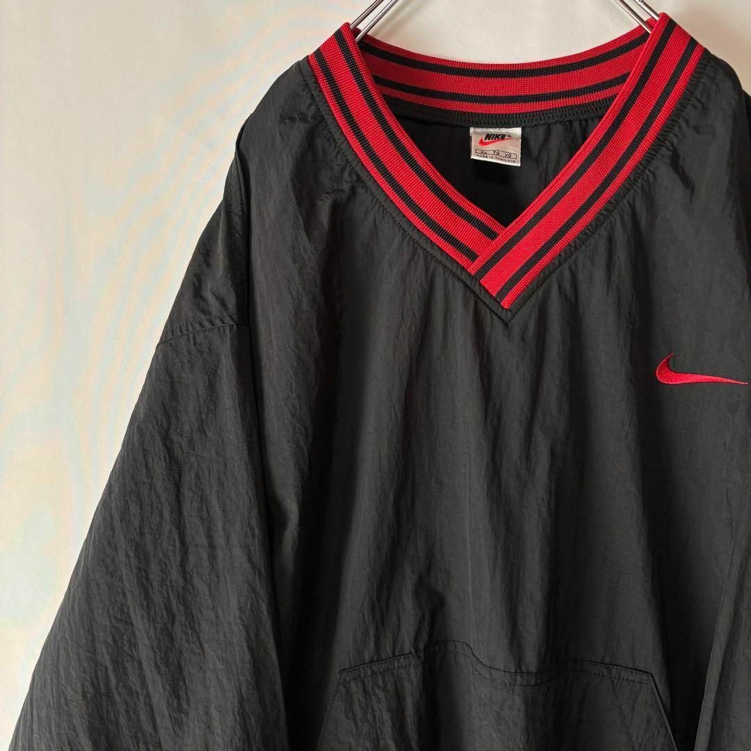 白タグ ナイキ ナイロンプルオーバージャケット 刺ロゴ XL ブラック 古着拍卖