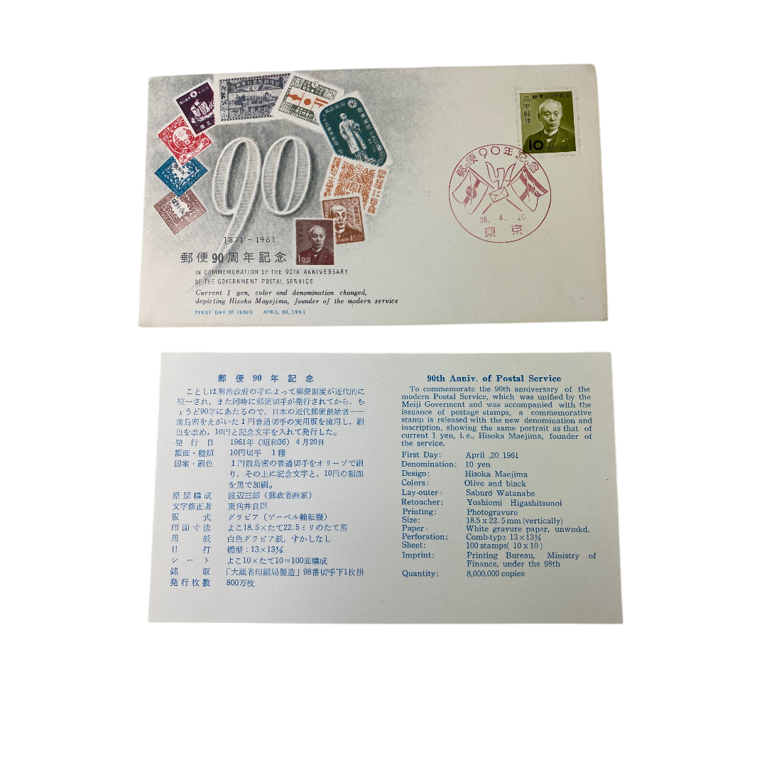 FDC 郵便90周年記念 前島密10円切手 1961年4月20日 初日カバー cc222拍卖