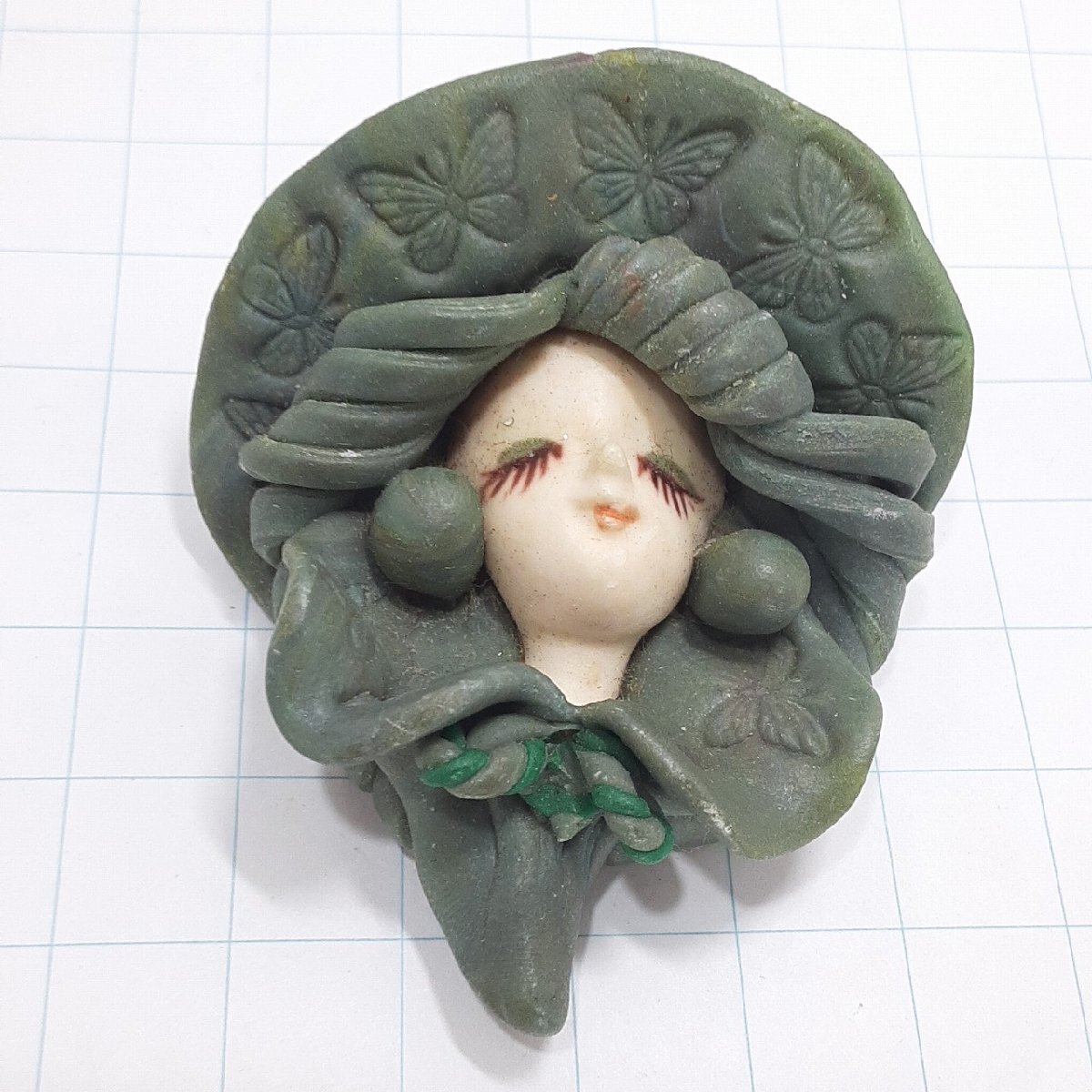 送料無料)ビンテージ☆貴婦人モチーフ 陶器☆アンティーク ブローチ A28078拍卖