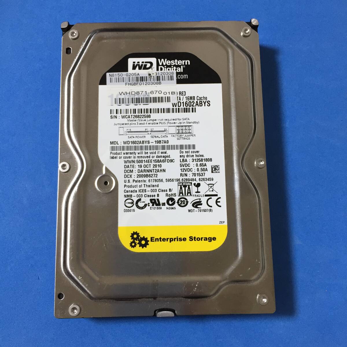 ★23876時間 WesternDigital WD1602ABYS 3.5インチHDD『正常判定』160GB拍卖