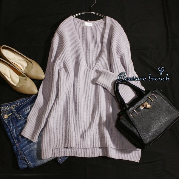 美品 Couture Brooch クチュールブローチ ゆったり綺麗め 厚手 起毛ミックス ニット セーター 38号 M 秋 冬 25A02拍卖