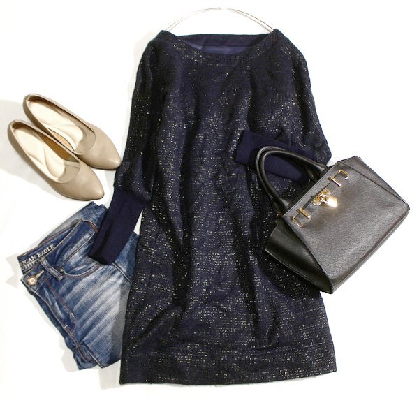 美品 ud by nolley's sophi ノーリーズ 綺麗めラメ ふんわり 起毛 ニット ワンピース 36号 S 秋 冬 24B12拍卖