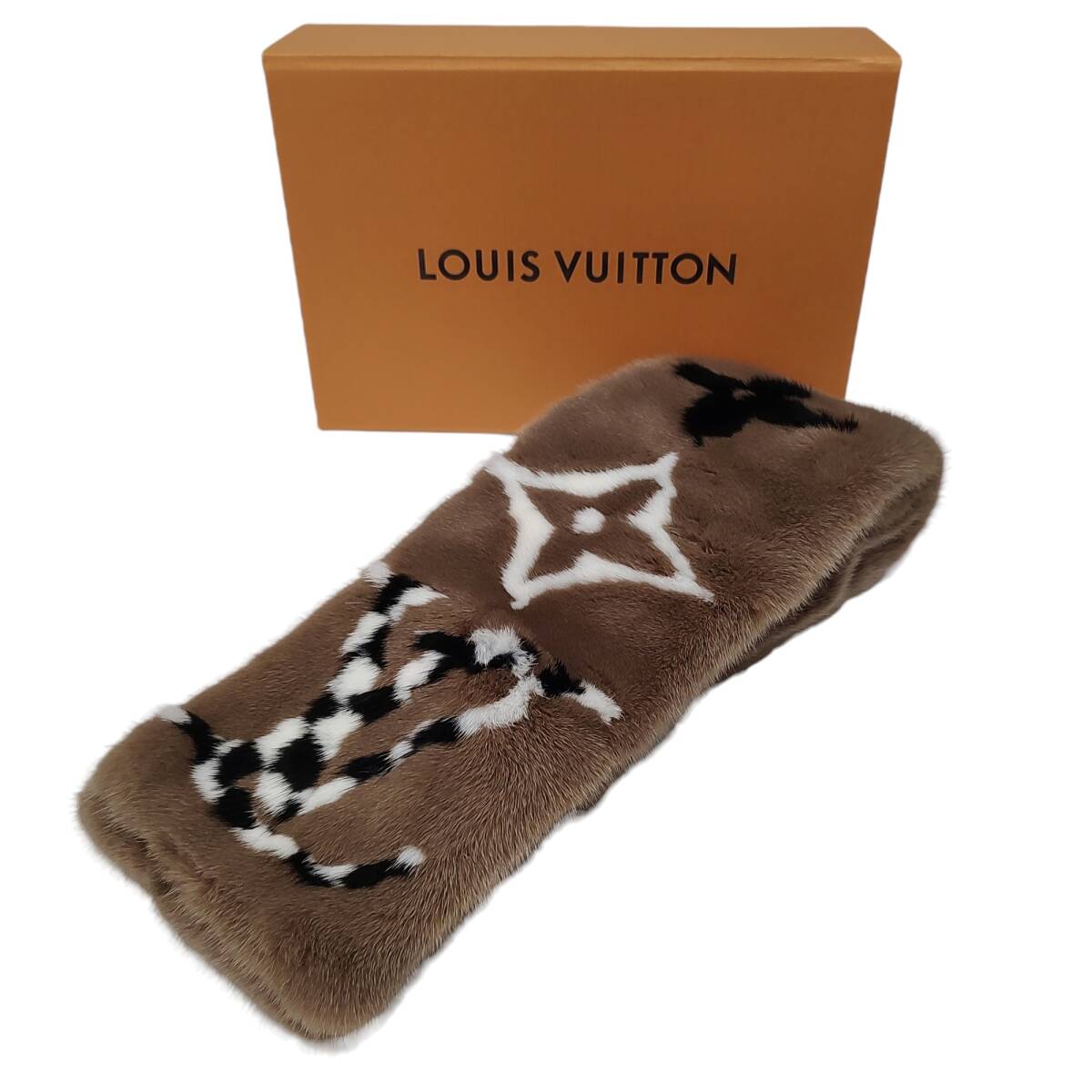 LOUIS VUITTON ルイ・ヴィトン エシャルプ プレイグラム ミンク シルク マフラー ストール M77862 F ブラウン拍卖