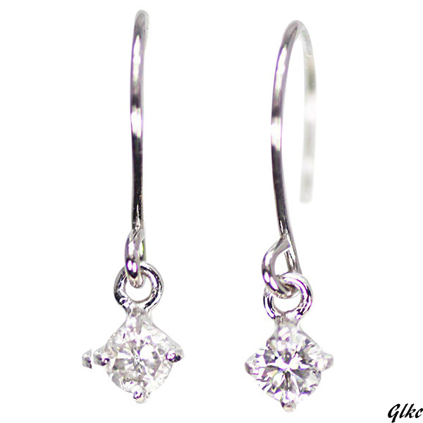 【顔周りを引き立てる上品でエレガントな印象】フック ピアス プラチナ900 シンプル 0.1ctダイヤモンド プレゼント ギフト拍卖