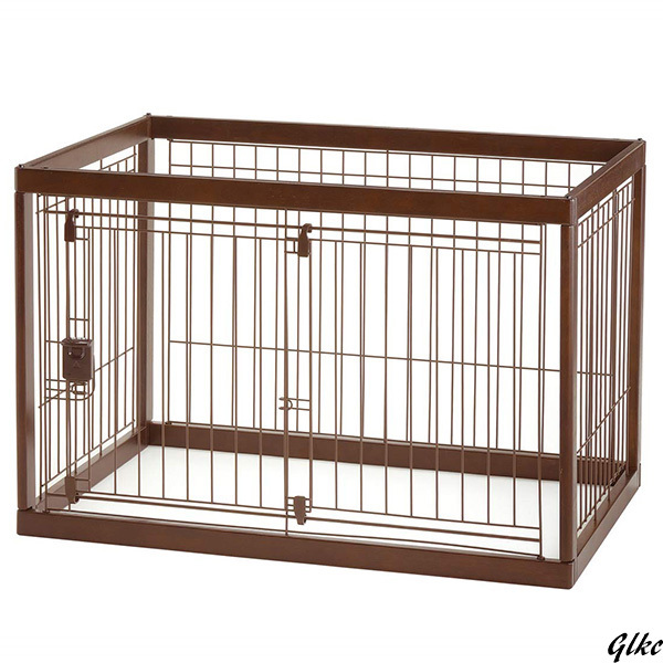 【インテリアとしても美しく部屋の雰囲気に溶け込みます】 木製ペットサークル ダークブラウン 中型犬用ケージ, スライドドアサークル拍卖