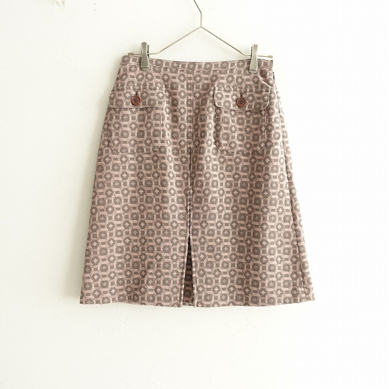 【美品】サリースコット Sally Scott *総柄ボックスプリーツスカート*9ジャガード綿混ピンク裏地付ボトムス(sk4-2412-192)【72A52】拍卖