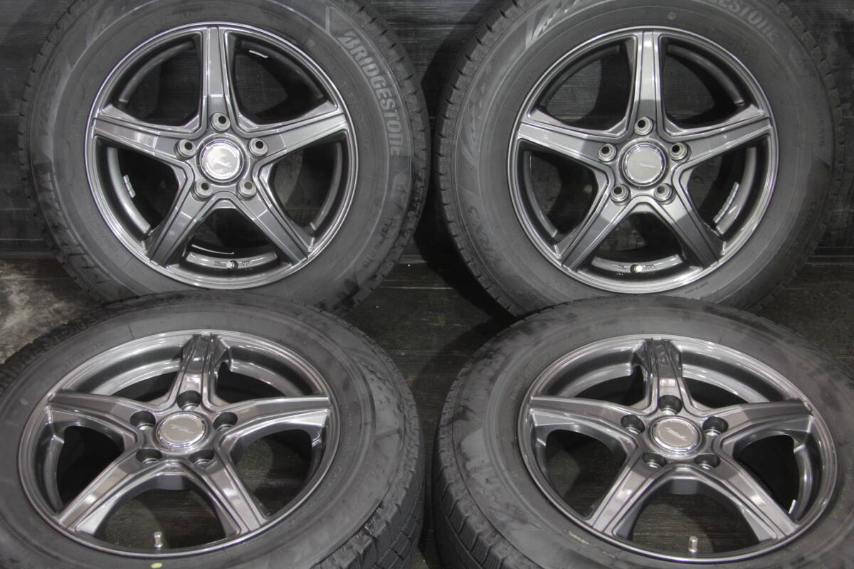 中C条件付送料無料 美品 バリ山 ブリヂストン VRX3 冬タイヤ 195/65R15×6J+53 5H PCD114.3 ガンメタ 社外アルミ 4本セット ノアヴォクシー拍卖