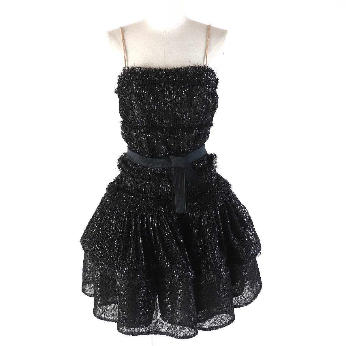 【ドンドン見直し】未使用△LANVIN ランバン レースデザイン ラメ ベアトップ ノースリーブ ドレス ワンピース 34 正規品 定価765600円拍卖