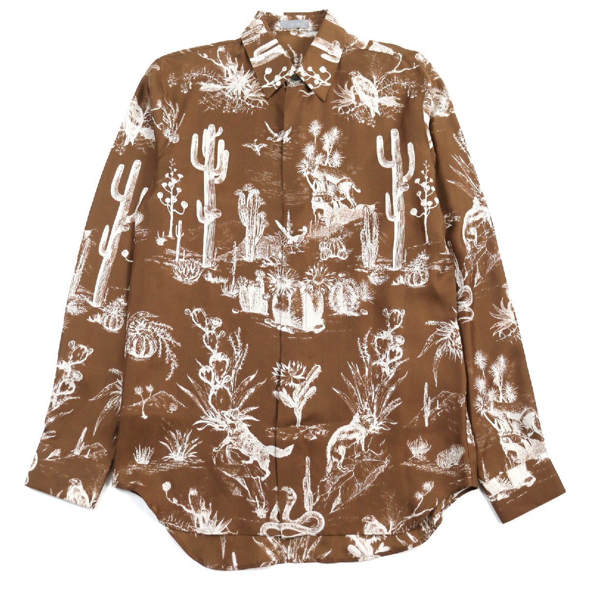 極美品○DIOR×Travis Scott ディオール オム×トラヴィススコット 013C501A5529 シルク100% カクタスジャック 長袖シャツ 総柄 38 正規品拍卖