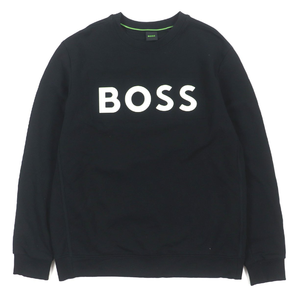 極美品▼HUGO BOSS ヒューゴボス コットン100% ロゴプリント クルーネック プルオーバー スウェット ブラック M 正規品 メンズ拍卖
