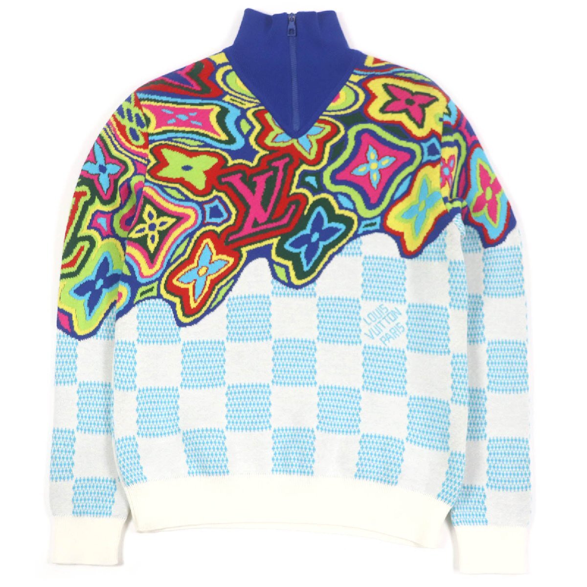 極美品□LOUIS VUITTON ルイヴィトン 2021年製 1A8P4N ディストーテッド モノグラム ダミエ ハーフジップニット イタリア製 正規品拍卖