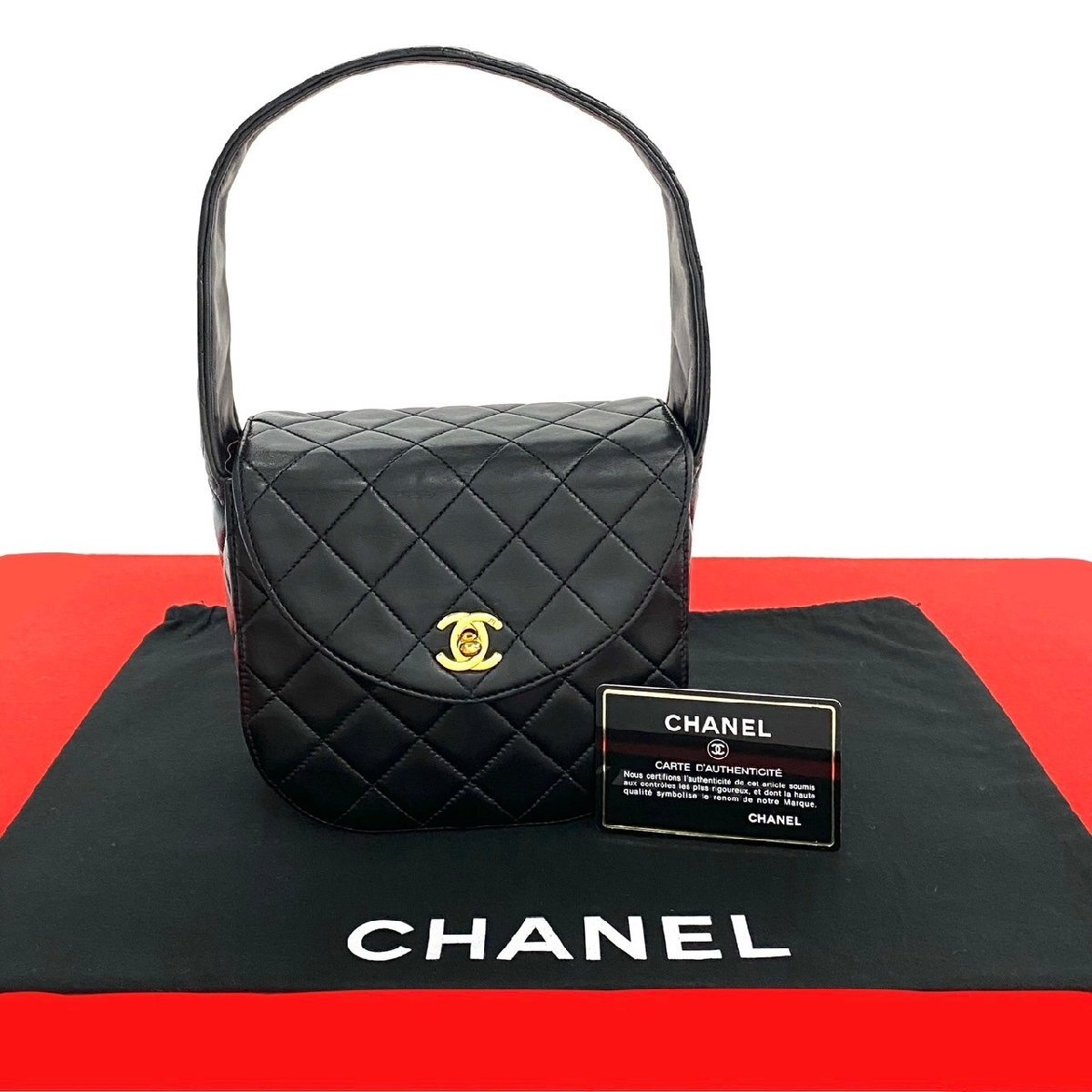 極 美品 カード シール有 2番台 CHANEL シャネル ヴィンテージ マトラッセ ココ ラムスキン ターンロック ハンドバッグ ブラック 103-2拍卖