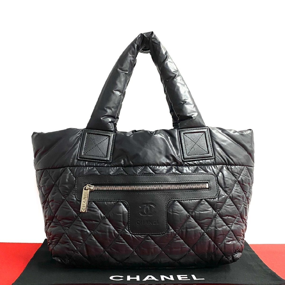 極 美品 シール有 17番台 CHANEL シャネル コココクーン ココマーク ナイロン ハンドバッグ ミニ トートバッグ ブラック 黒 22798拍卖