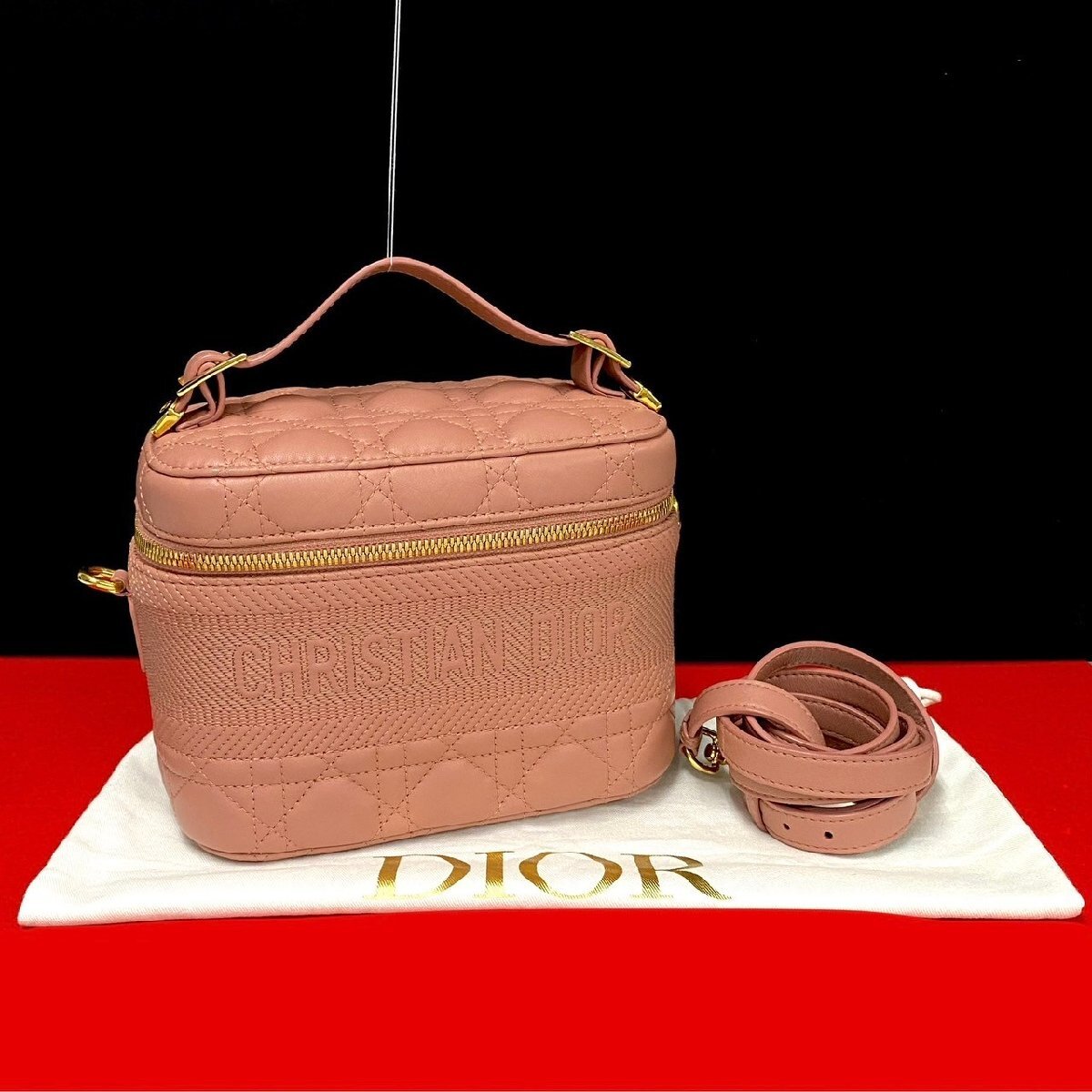 未使用保管品 Christian Dior ディオール トラベル スモール バニティ カナージュ レザー 2way ハンドバッグ ショルダーバッグ 98650拍卖