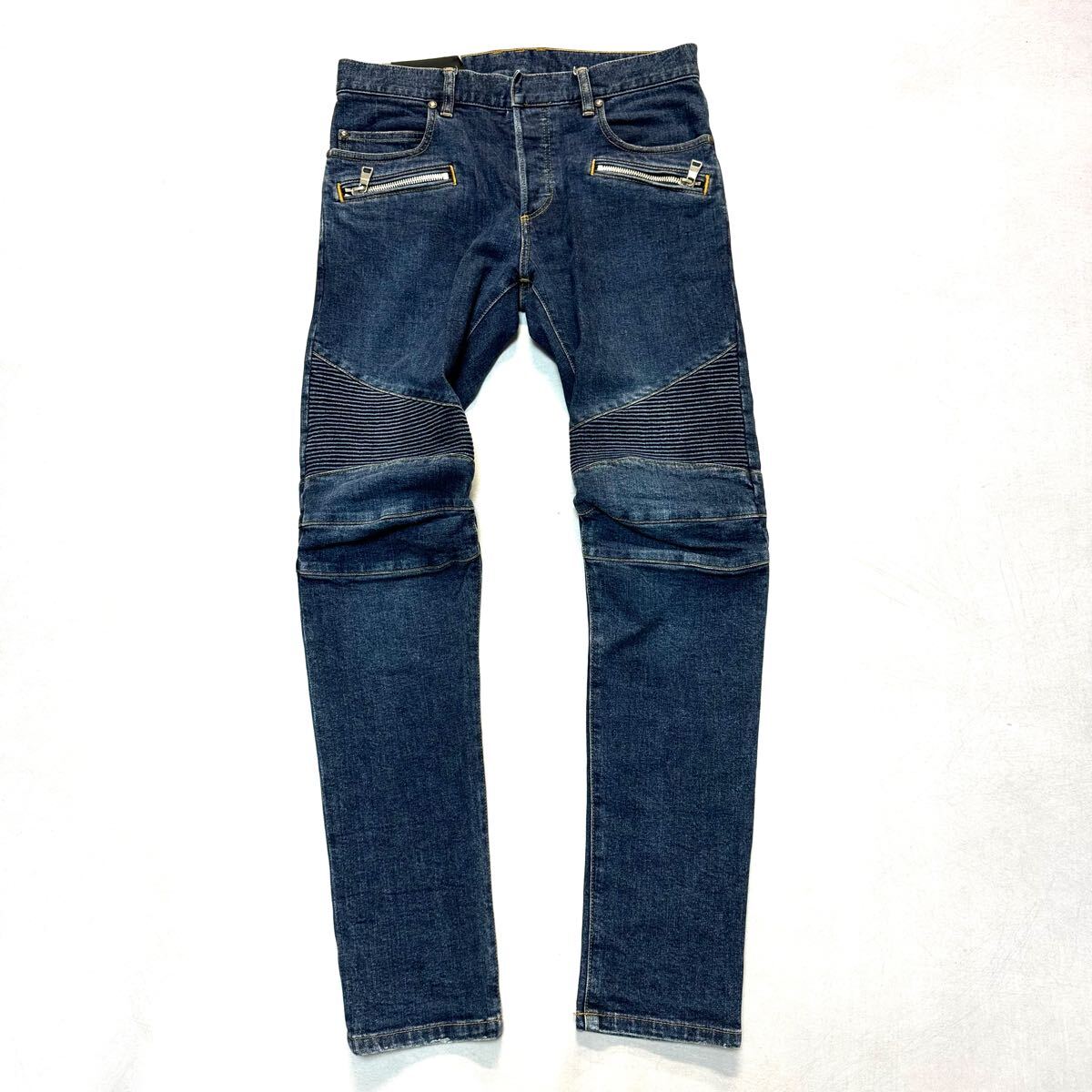 AA☆良品/高級ラグジュアリー服 '日本製' BALMAIN バルマン TAPERED 立体裁断 スリム 濃紺 デニムパンツ ジーンズ size29 メンズ ボトムス 拍卖