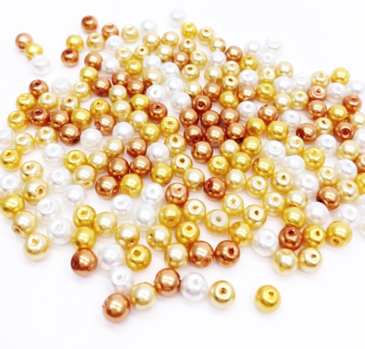 アクセサリー パーツ ハンドメイド ガラスパールビーズ 6mm ランダムミックス  ゴールド拍卖