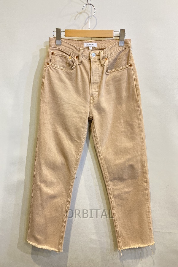 二子玉)RE/DONE リダン 再構築カットオフデニムパンツ ジーンズ ハイウエストテーパード ベージュ系 コットン レディース W25拍卖