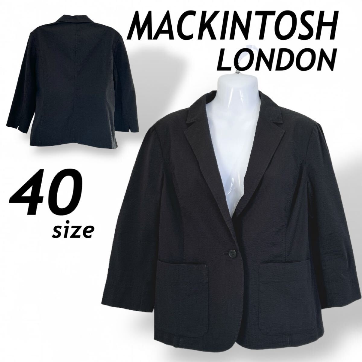 MACKINTOSH LONDON マッキントッシュ ロンドン レディース テーラードジャケット 7分袖 40 綿 G5E14-168-09 三陽商会 ブラック系 (A45)★拍卖