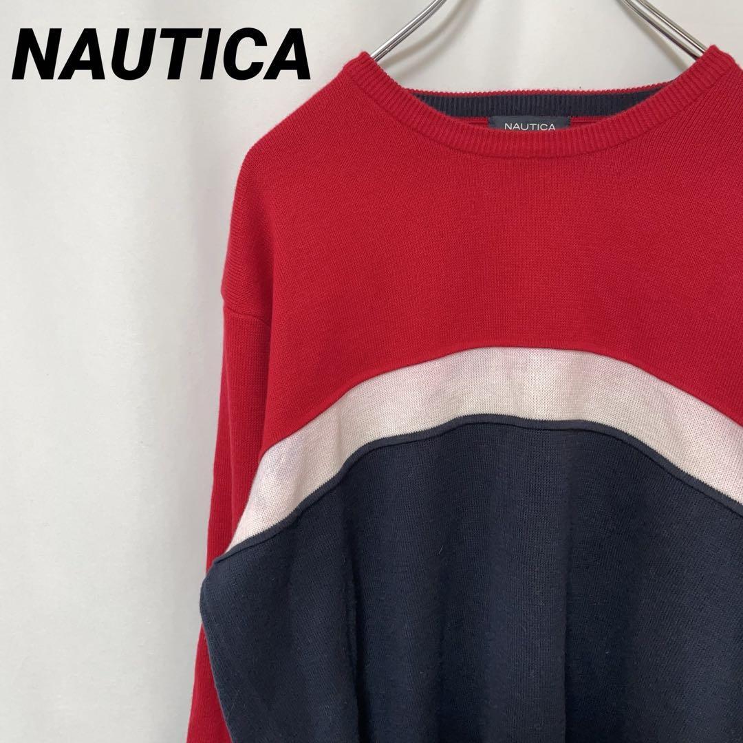 N-2909 NAUTICA アメリカ古着 クルーネック コットンニット XL拍卖