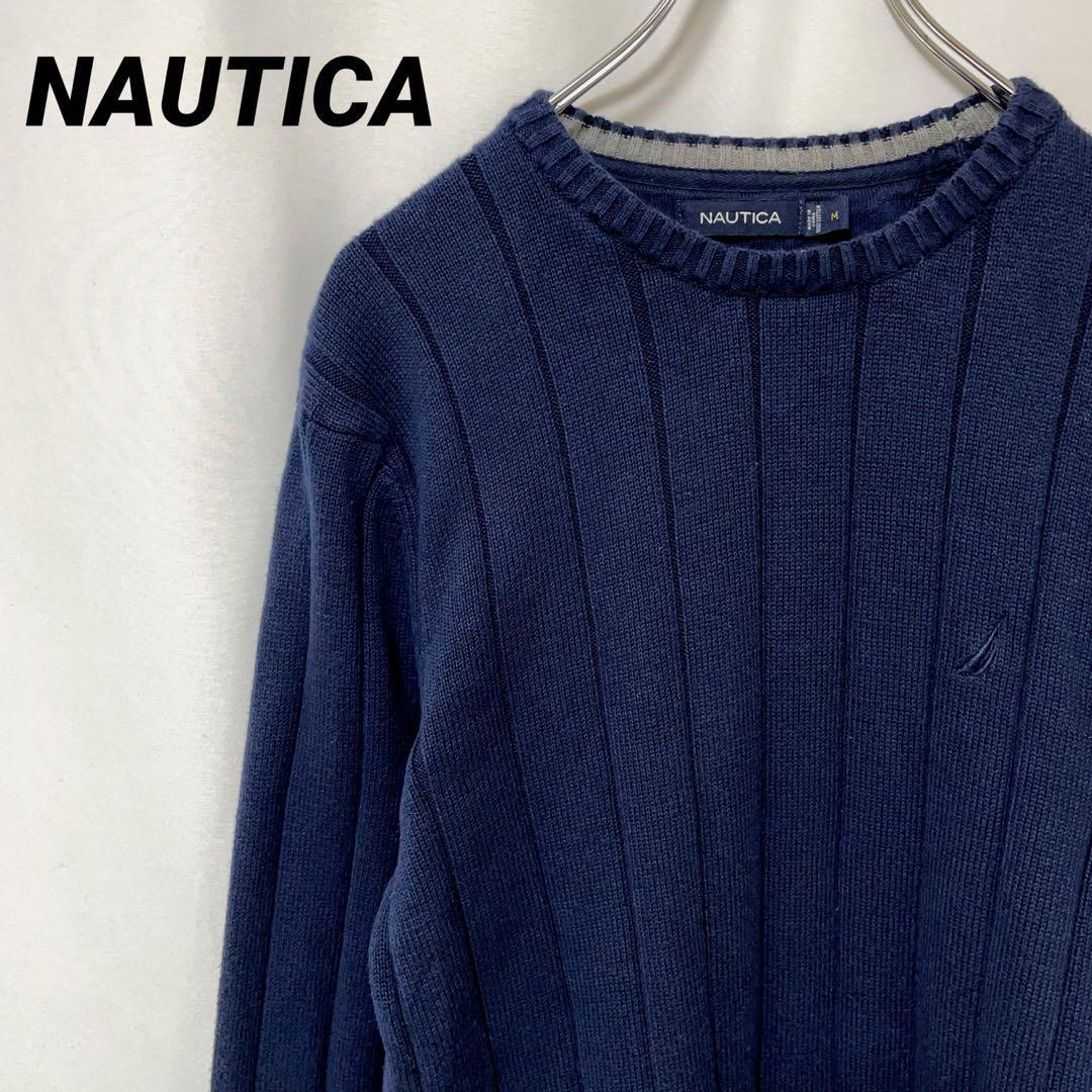 N-2910 NAUTICA アメリカ古着 クルーネック コットンニット M 刺繍拍卖
