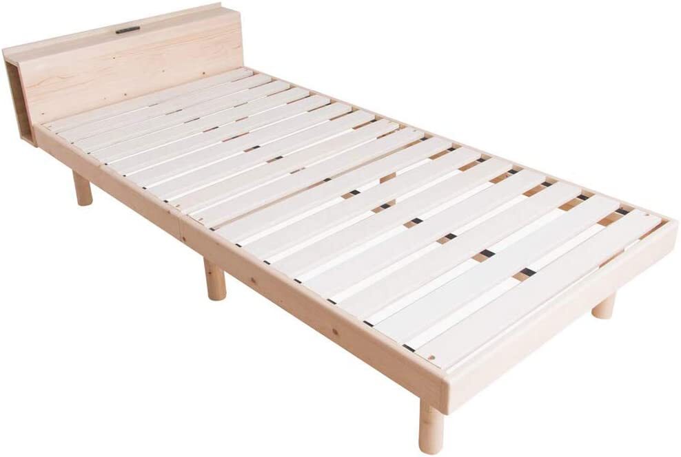 ベッド ベッドフレーム シングル すのこ 収納 高さ調節 コンセント付 北欧 すのこベッド シングルベッド 棚付 本棚 木製 ナチュラル TKSB-S拍卖