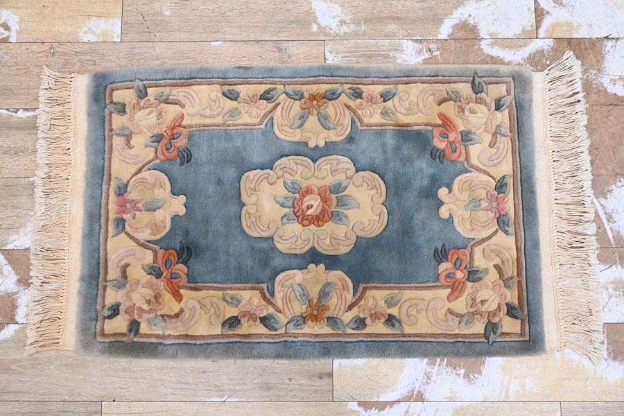 DY253 ウール製 手織り 中国段通 玄関マット 絨毯 ラグ キッチンマット ジュータン 幅115.5×61.5cm(房含む) 厚1.5cm拍卖