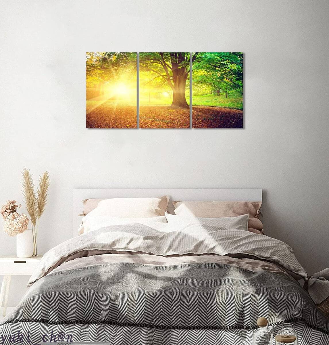 アートパネル 30x40cm x3 太陽の絵 太陽 絵画 3枚 木 絵画 自然風景 風景画 日光 森林 開運 玄関 に飾る絵 壁掛け 木枠付きの完成品拍卖